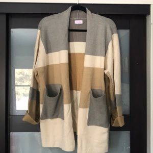 Pink Lily Colorblock Grey Cardigan